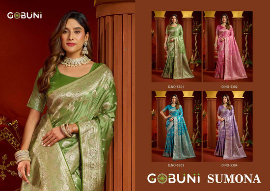 GOBUNI SUMONA Satin Silk Embroidered Sarees