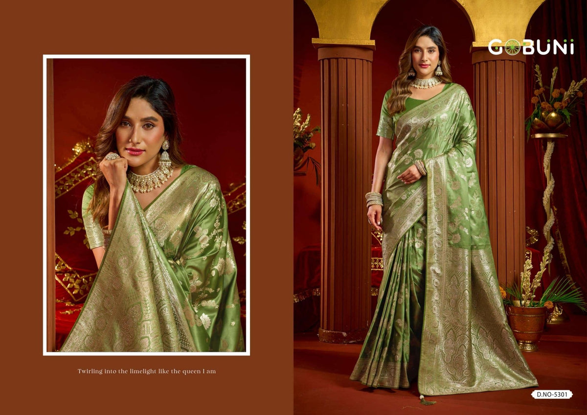 GOBUNI SUMONA Satin Silk Embroidered Sarees - Amrah Wholesale
