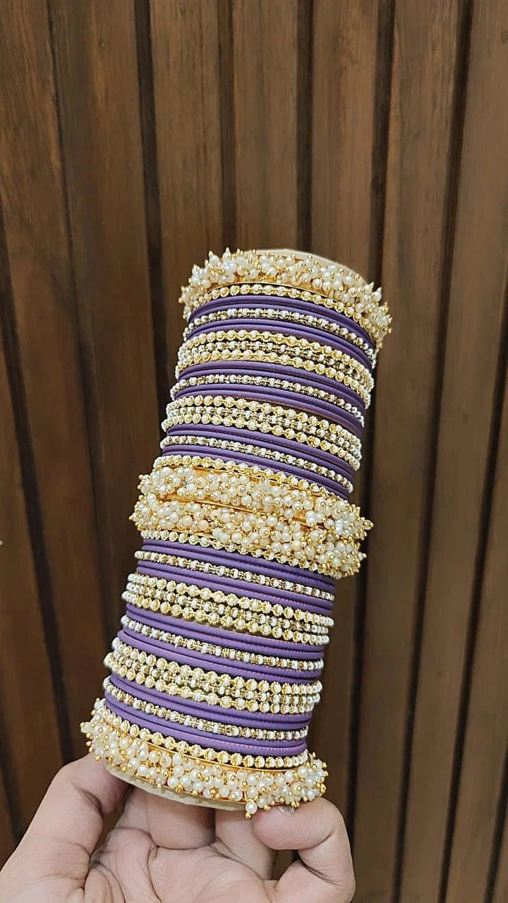 Gold Plated Floral Motif Stone Work Bangles 1 - Amrah Wholesale