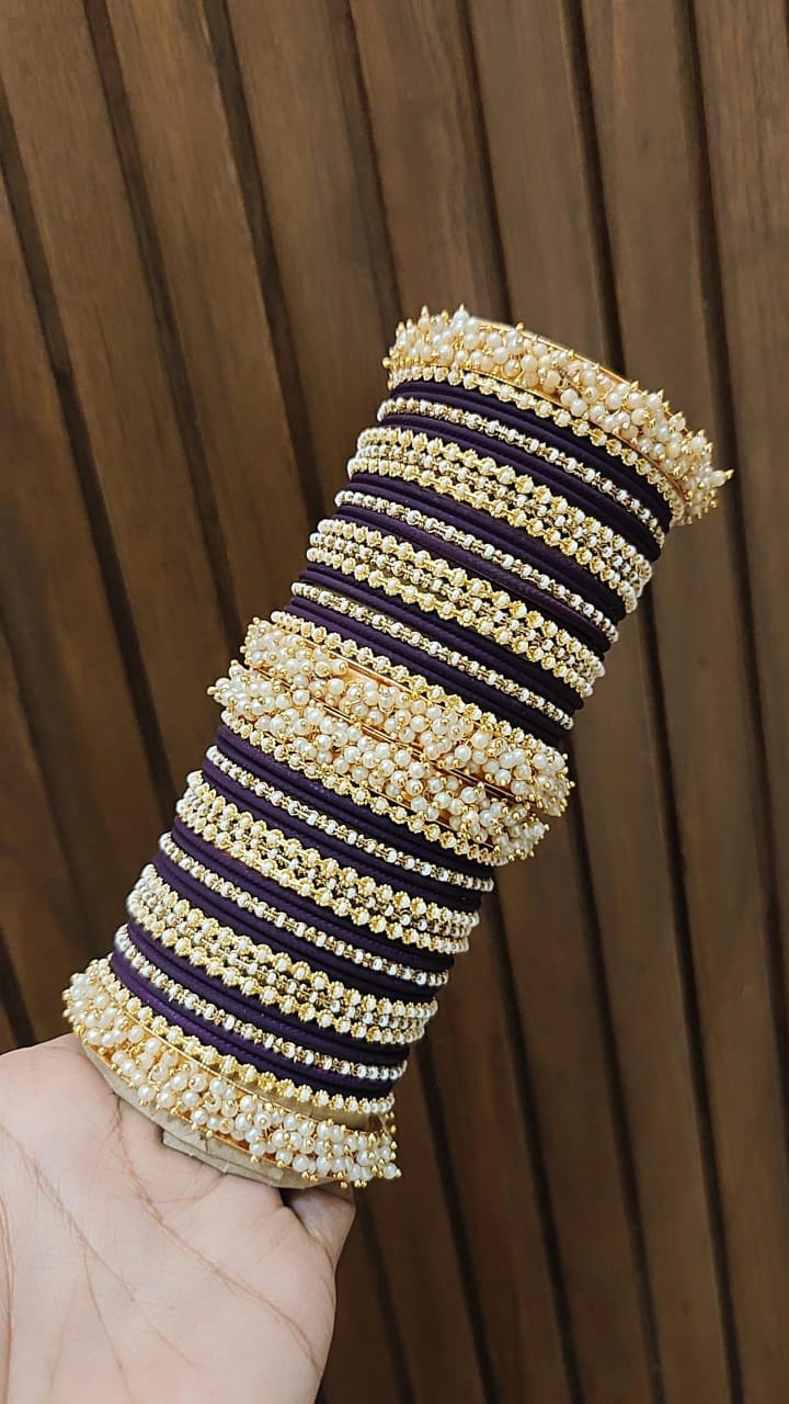 Gold Plated Floral Motif Stone Work Bangles 1