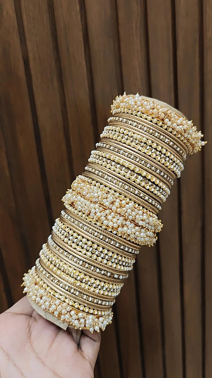 Gold Plated Floral Motif Stone Work Bangles 1