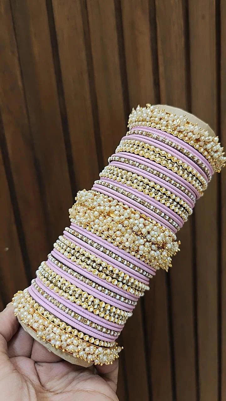Gold Plated Floral Motif Stone Work Bangles 1