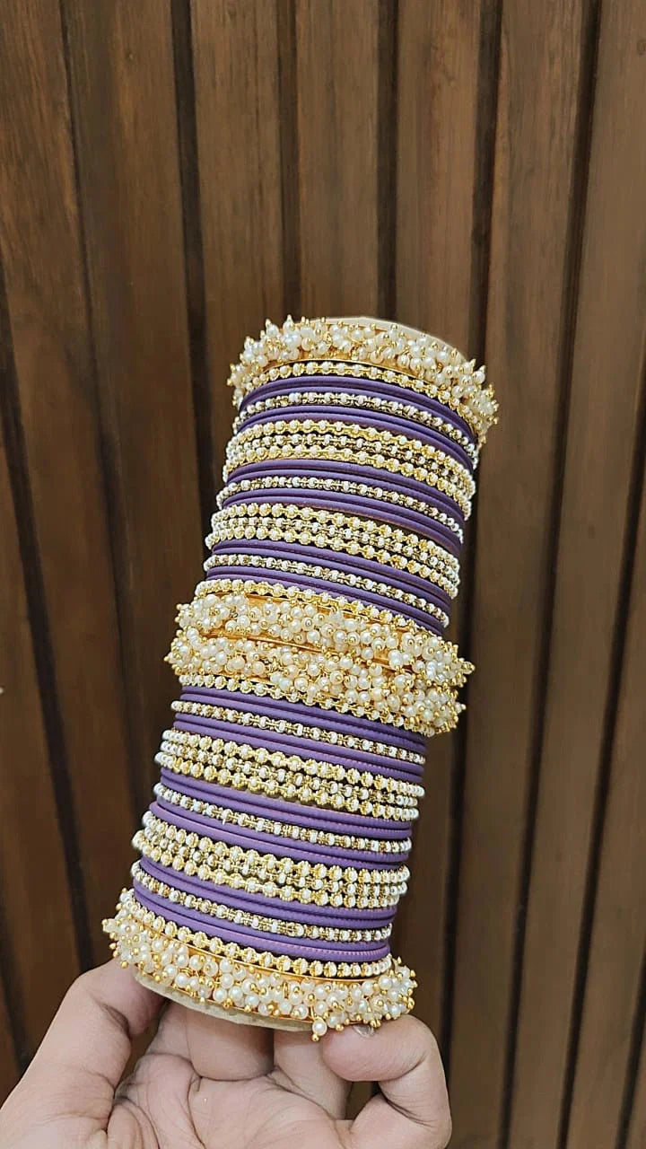 Gold Plated Floral Motif Stone Work Bangles 1