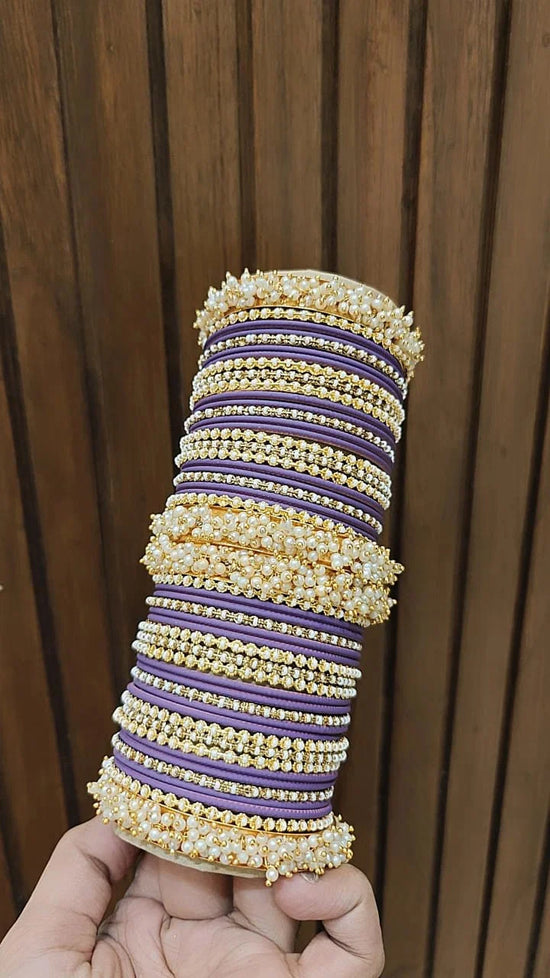 Gold Plated Floral Motif Stone Work Bangles 1