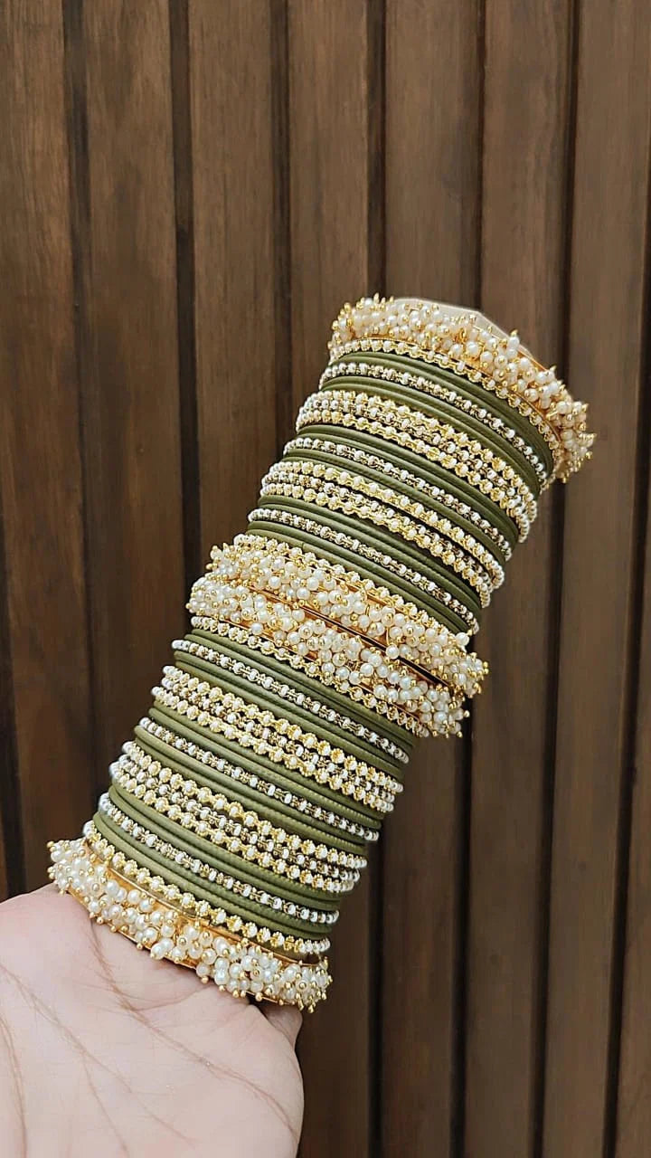 Gold Plated Floral Motif Stone Work Bangles 1