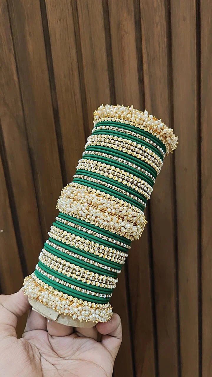 Gold Plated Floral Motif Stone Work Bangles 1