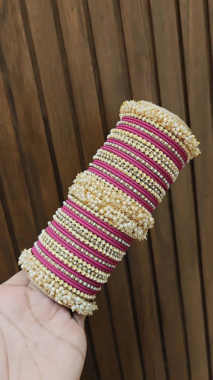 Gold Plated Floral Motif Stone Work Bangles 1