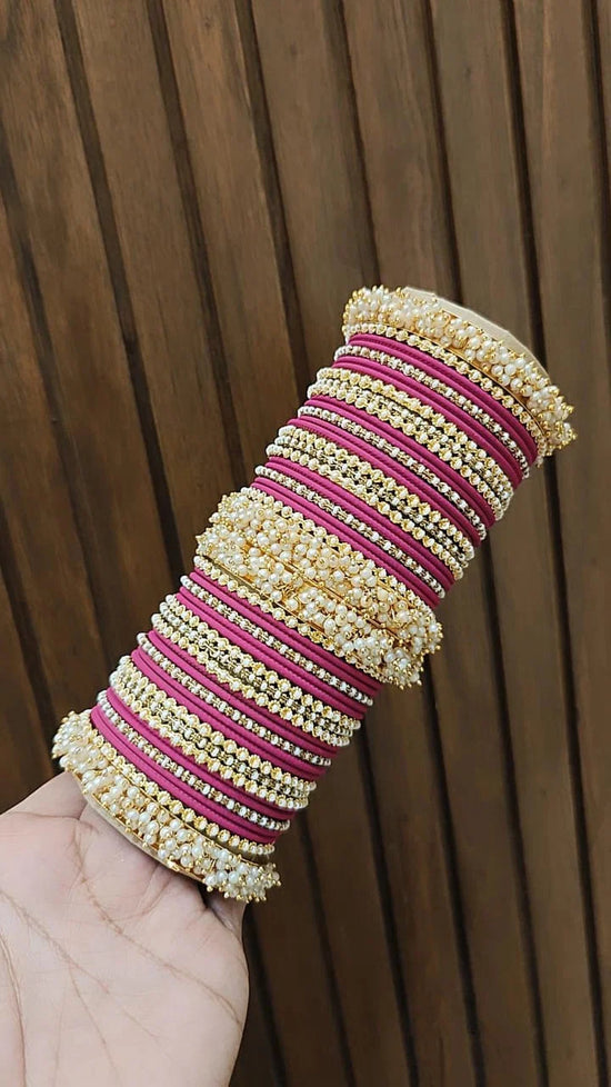 Gold Plated Floral Motif Stone Work Bangles 1