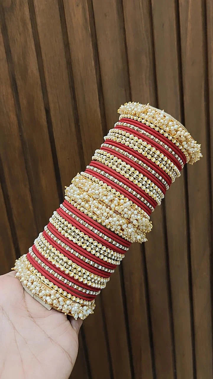 Gold Plated Floral Motif Stone Work Bangles 1