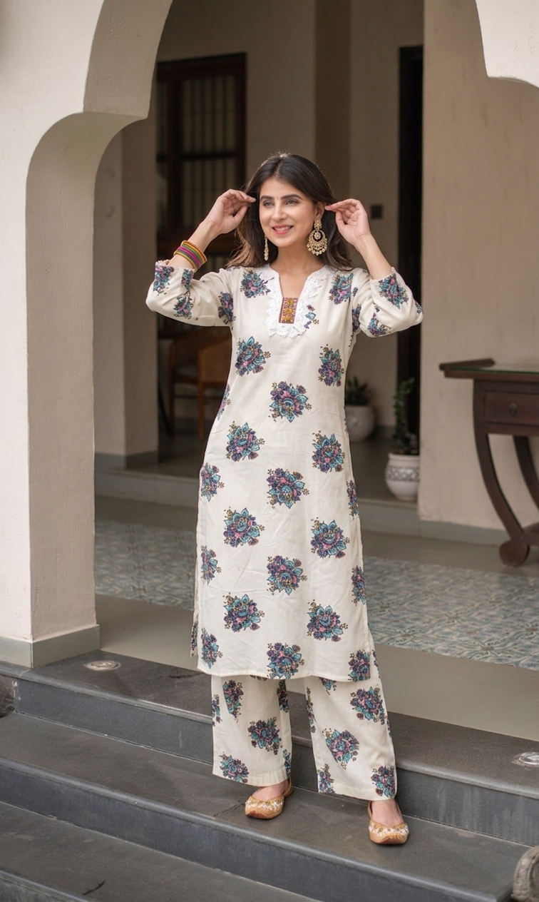 Amrah Wholesale Greeva 01 Cotton Printed Kurti Pant Set