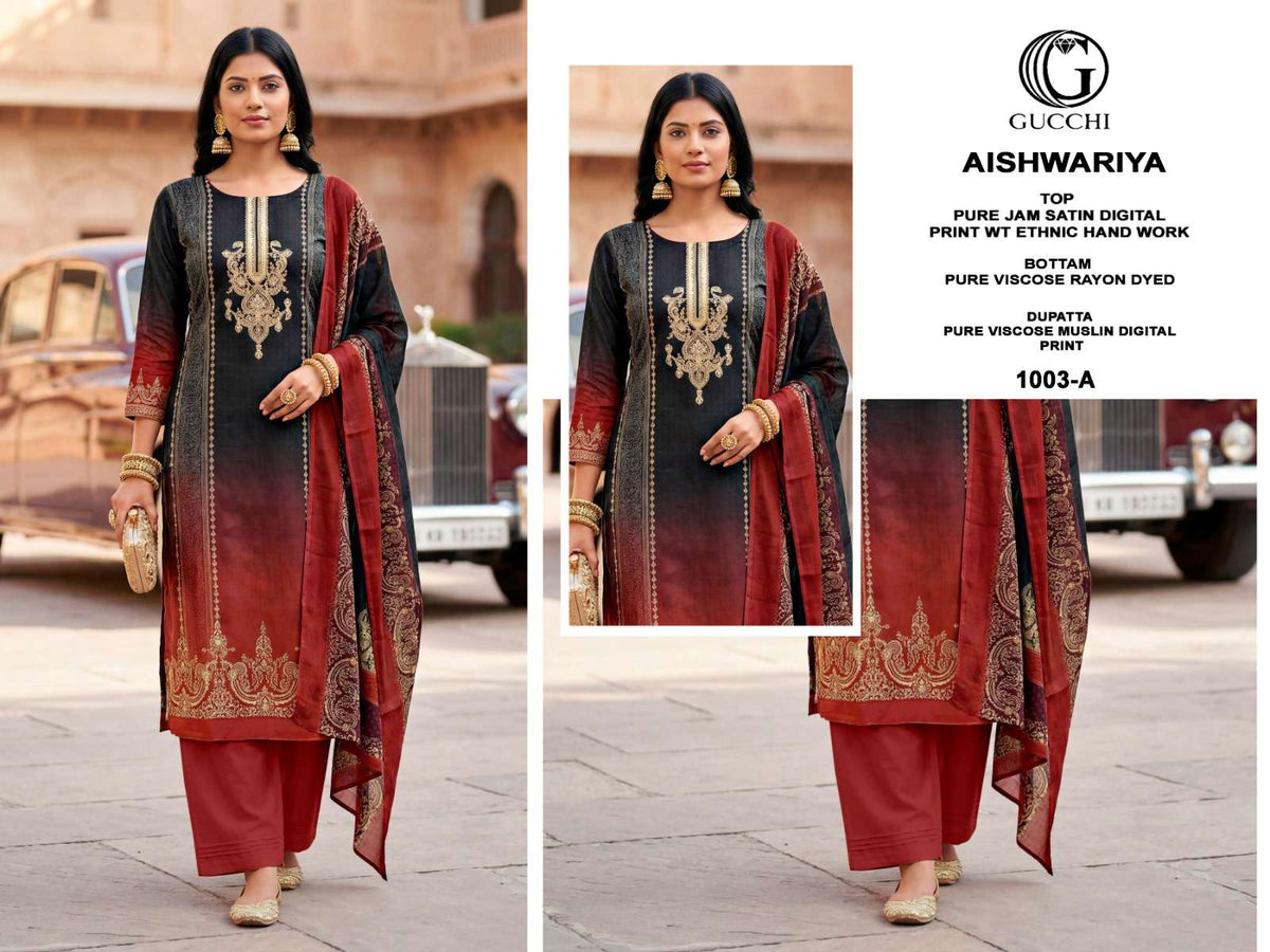 Gucchi Aishwariya 1003 Pure Jam Satin Dress Material - Amrah Wholesale
