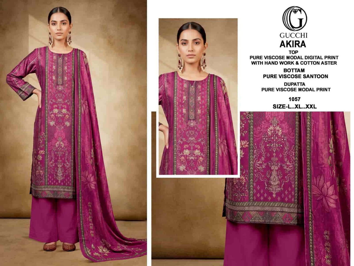 Gucchi Akira Pure Viscose Modal Kurti Pant Dupatta Set