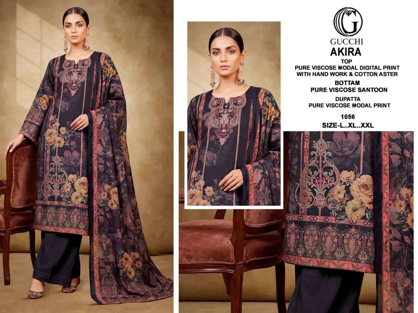 Gucchi Akira Pure Viscose Modal Kurti Pant Dupatta Set