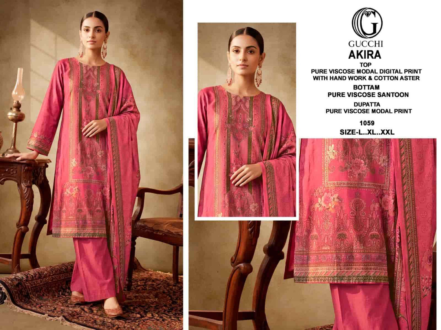 Gucchi Akira Pure Viscose Modal Kurti Pant Dupatta Set