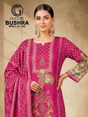 Gucchi Bushra 1043 To 1050 Pure Muslin Pakistani Suit Set