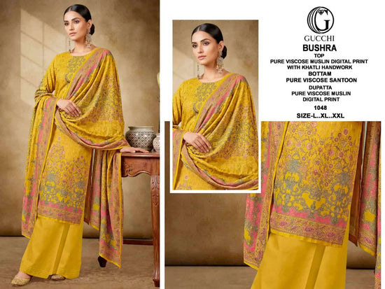 Gucchi Bushra 1043 To 1050 Pure Muslin Pakistani Suit Set - Amrah Wholesale