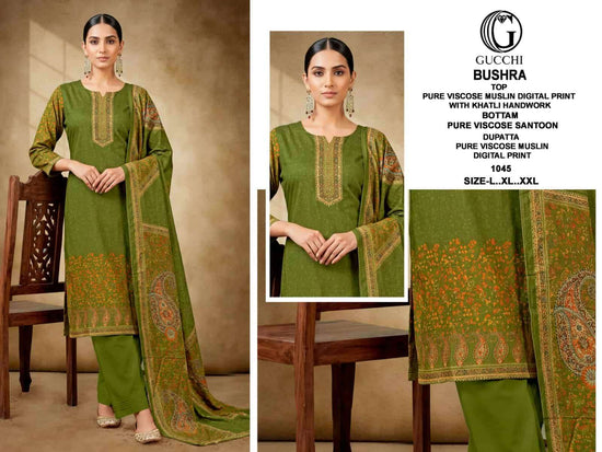 Gucchi Bushra 1043 To 1050 Pure Muslin Pakistani Suit Set - Amrah Wholesale