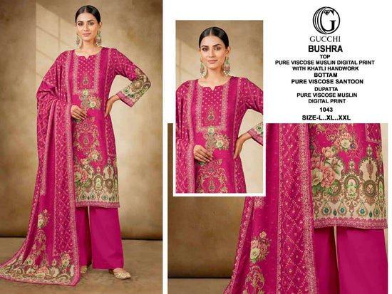 Gucchi Bushra 1043 To 1050 Pure Muslin Pakistani Suit Set - Amrah Wholesale
