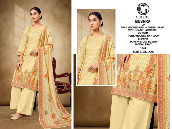 Gucchi Bushra 1043 To 1050 Pure Muslin Pakistani Suit Set - Amrah Wholesale