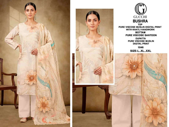 Gucchi Bushra 1043 To 1050 Pure Muslin Pakistani Suit Set - Amrah Wholesale