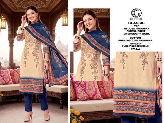 Gucchi Classic Gucchi Classic 1251 Pure Viscose Pashmina Digital Printed Dress Material