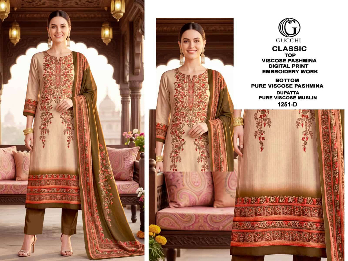 Gucchi Classic Gucchi Classic 1251 Pure Viscose Pashmina Digital Printed Dress Material