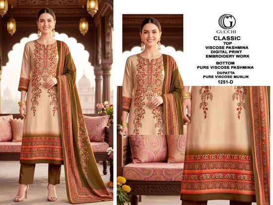 Gucchi Classic Gucchi Classic 1251 Pure Viscose Pashmina Digital Printed Dress Material