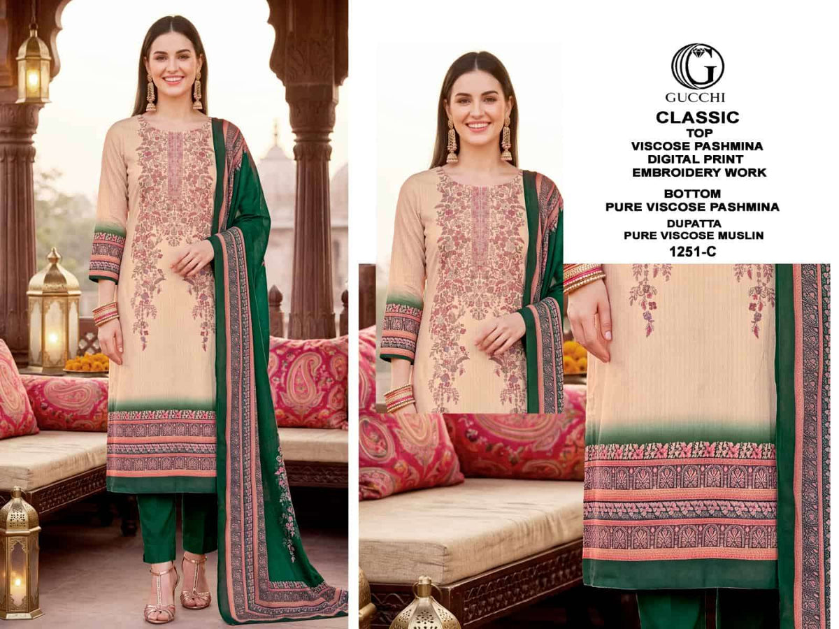 Gucchi Classic Gucchi Classic 1251 Pure Viscose Pashmina Digital Printed Dress Material