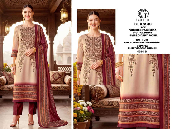 Gucchi Classic Gucchi Classic 1251 Pure Viscose Pashmina Digital Printed Dress Material