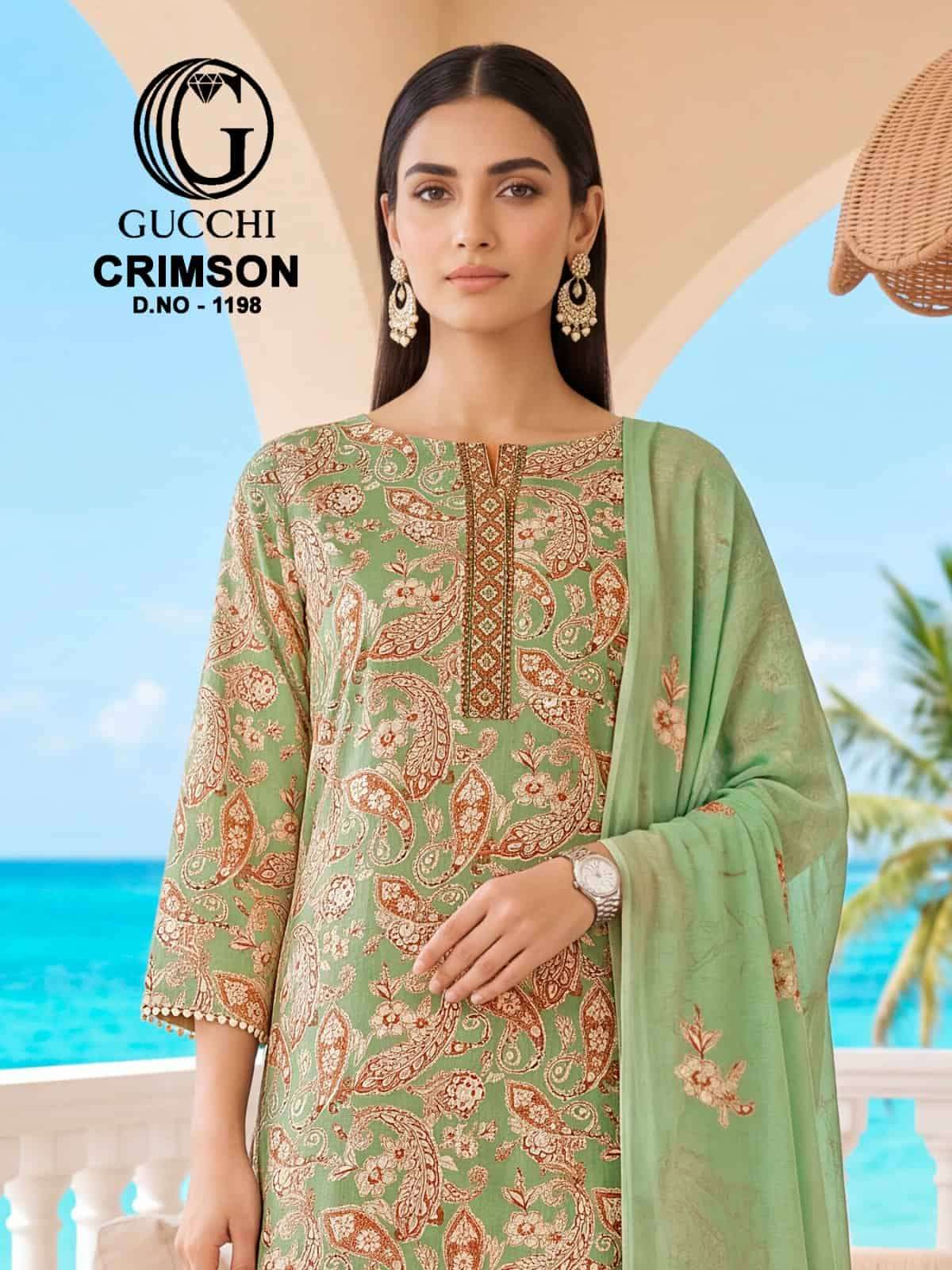 Gucchi Crimson 1198 Pure Viscose Pashmina Heavy Embroidered Suit Sets