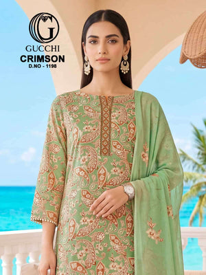Gucchi Crimson 1198 Pure Viscose Pashmina Heavy Embroidered Suit Sets