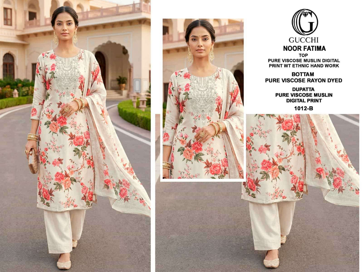 Gucchi Noor Fatima 1012 Premium Viscose Muslin Dress Material - Amrah Wholesale