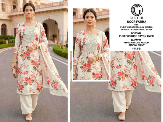 Gucchi Noor Fatima 1012 Premium Viscose Muslin Dress Material - Amrah Wholesale