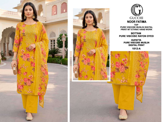 Gucchi Noor Fatima 1012 Premium Viscose Muslin Dress Material - Amrah Wholesale