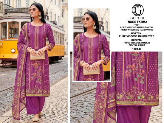 Gucchi Noor Fatima 1022 Pure Viscose Muslin Dress Material