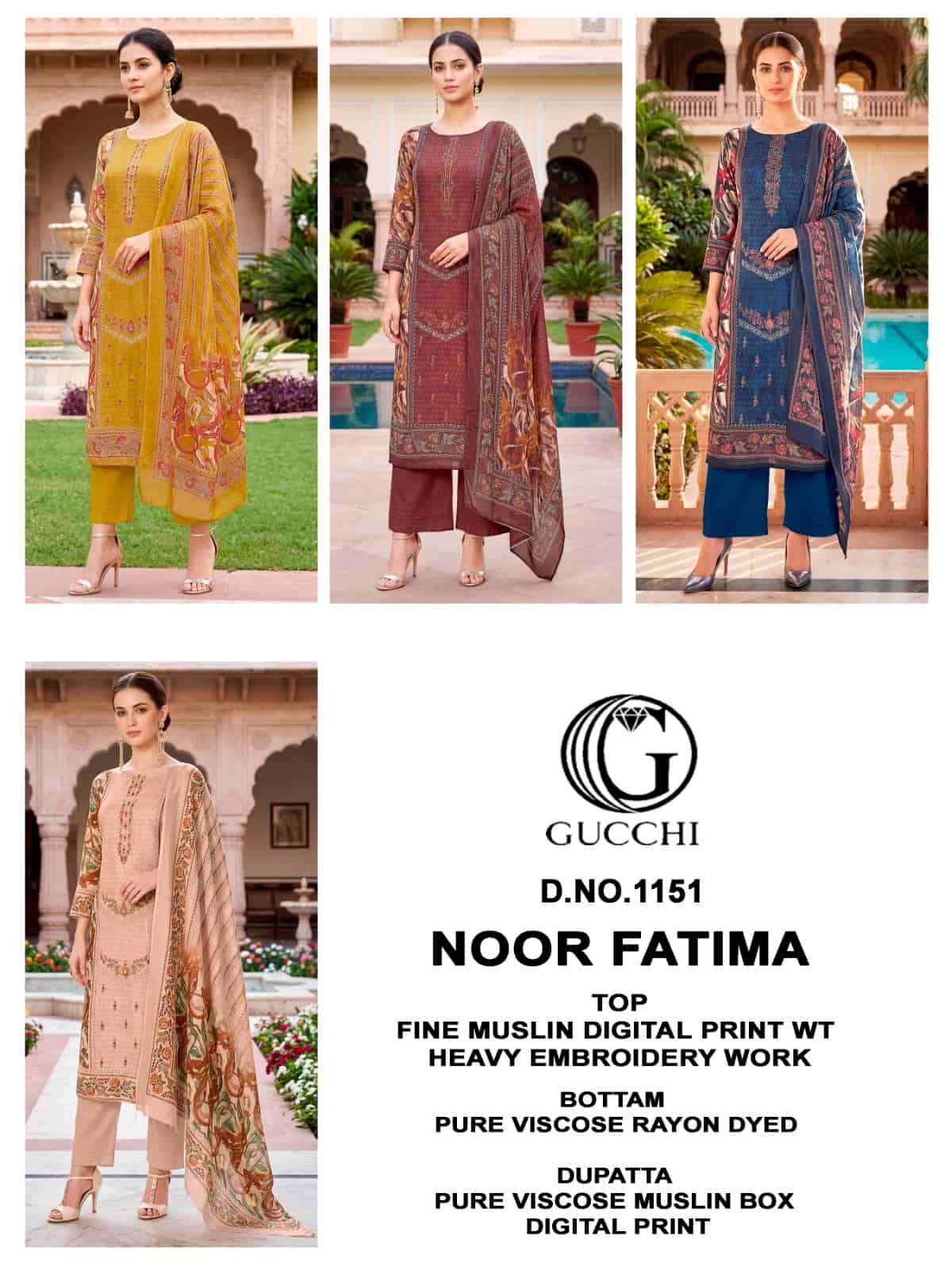 Gucchi Noor Fatima 1151 Pure Viscose Muslin Dress Material - Amrah Wholesale