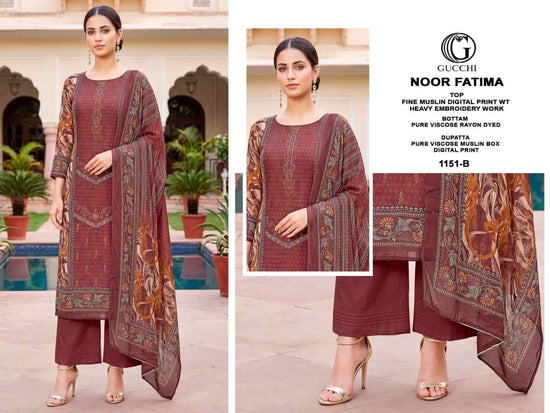 Gucchi Noor Fatima 1151 Pure Viscose Muslin Dress Material - Amrah Wholesale