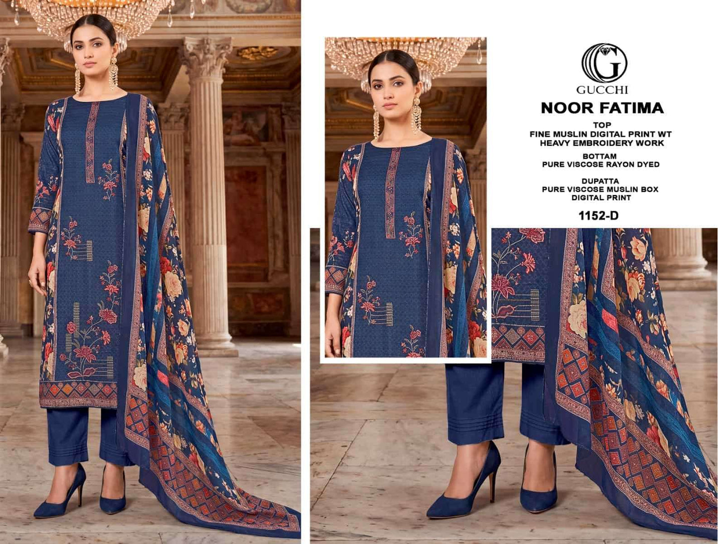 Gucchi Noor Fatima 1152 Pure Viscose Muslin Dress Material