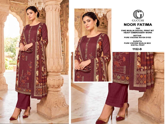 Gucchi Noor Fatima 1152 Pure Viscose Muslin Dress Material