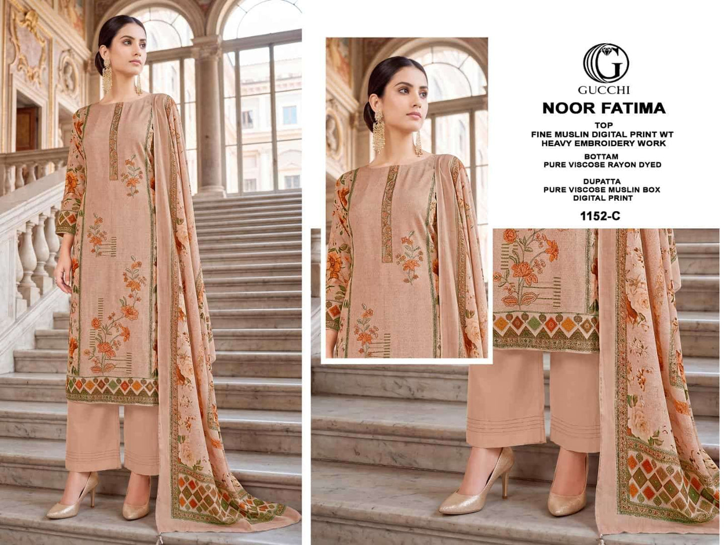 Gucchi Noor Fatima 1152 Pure Viscose Muslin Dress Material