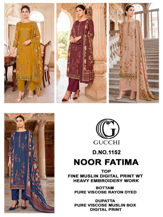 Gucchi Noor Fatima 1152 Pure Viscose Muslin Dress Material
