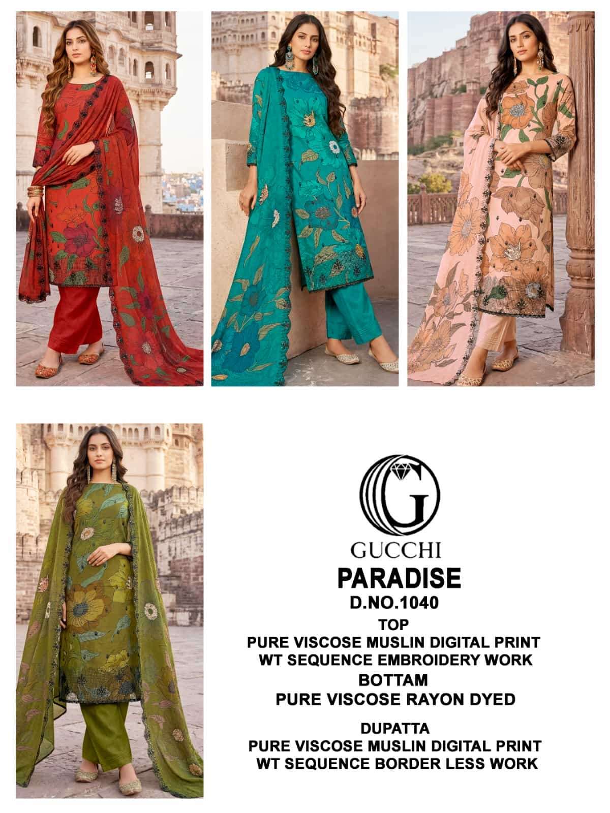 Gucchi Paradise 1040 Premium Viscose Muslin Dress Material - Amrah Wholesale