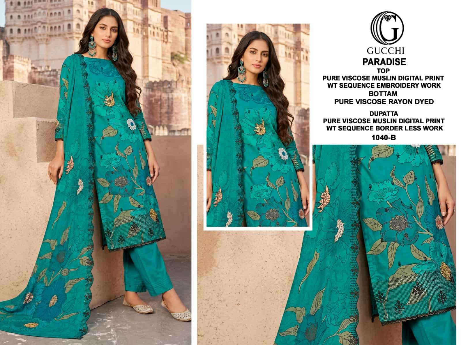 Gucchi Paradise 1040 Premium Viscose Muslin Dress Material - Amrah Wholesale