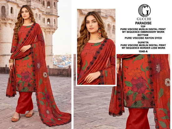 Gucchi Paradise 1040 Premium Viscose Muslin Dress Material - Amrah Wholesale