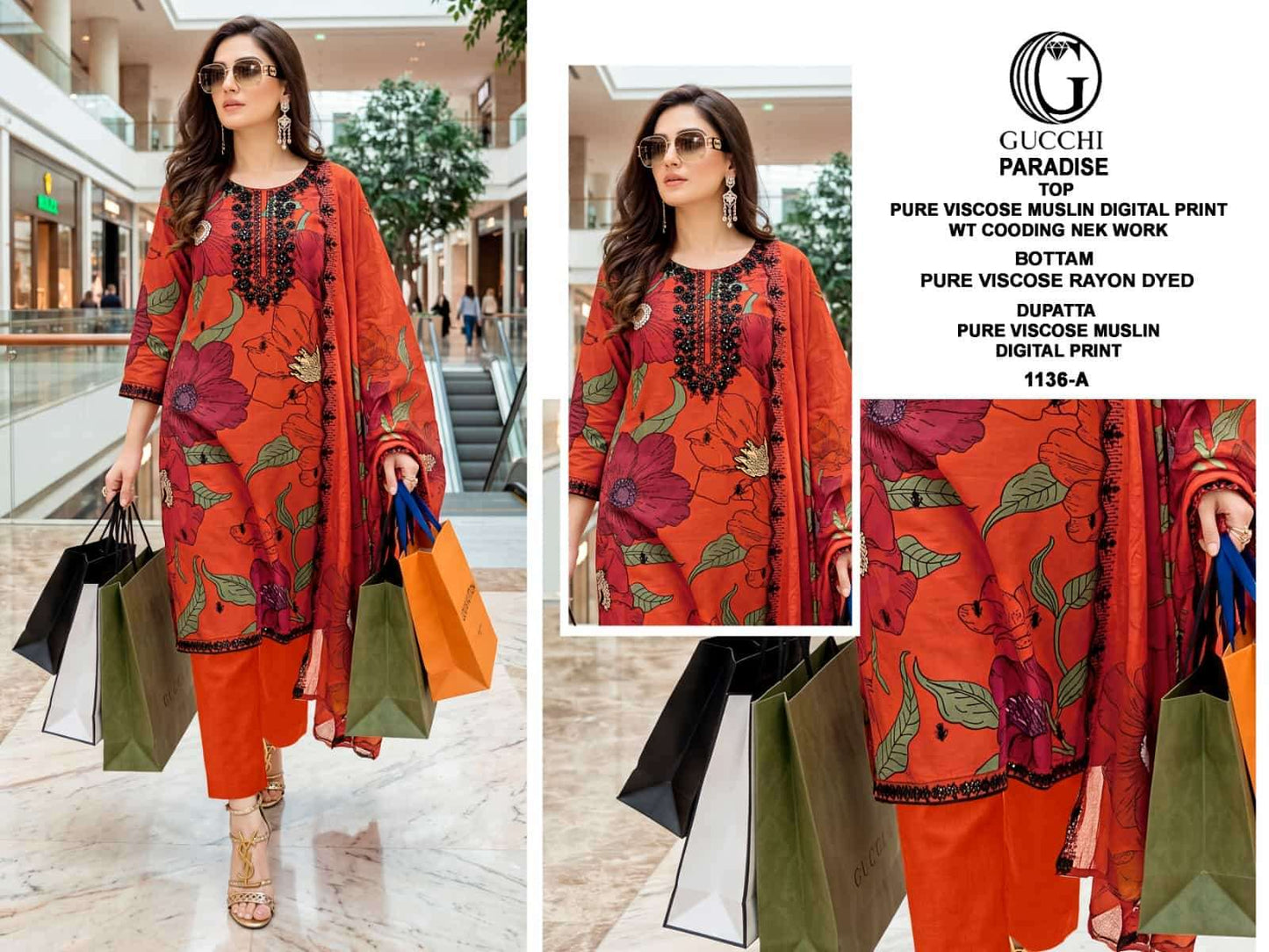 Gucchi Paradise 1136 Premium Viscose Muslin Dress Material - Amrah Wholesale