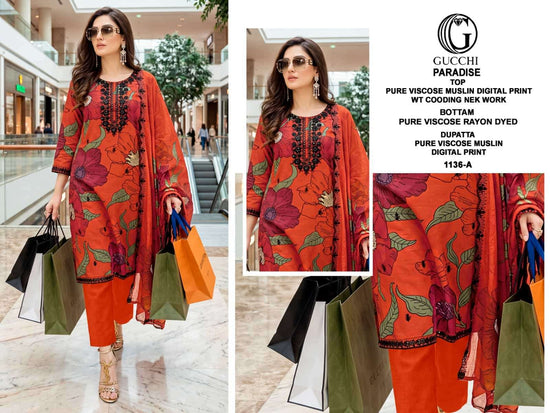 Gucchi Paradise 1136 Premium Viscose Muslin Dress Material - Amrah Wholesale