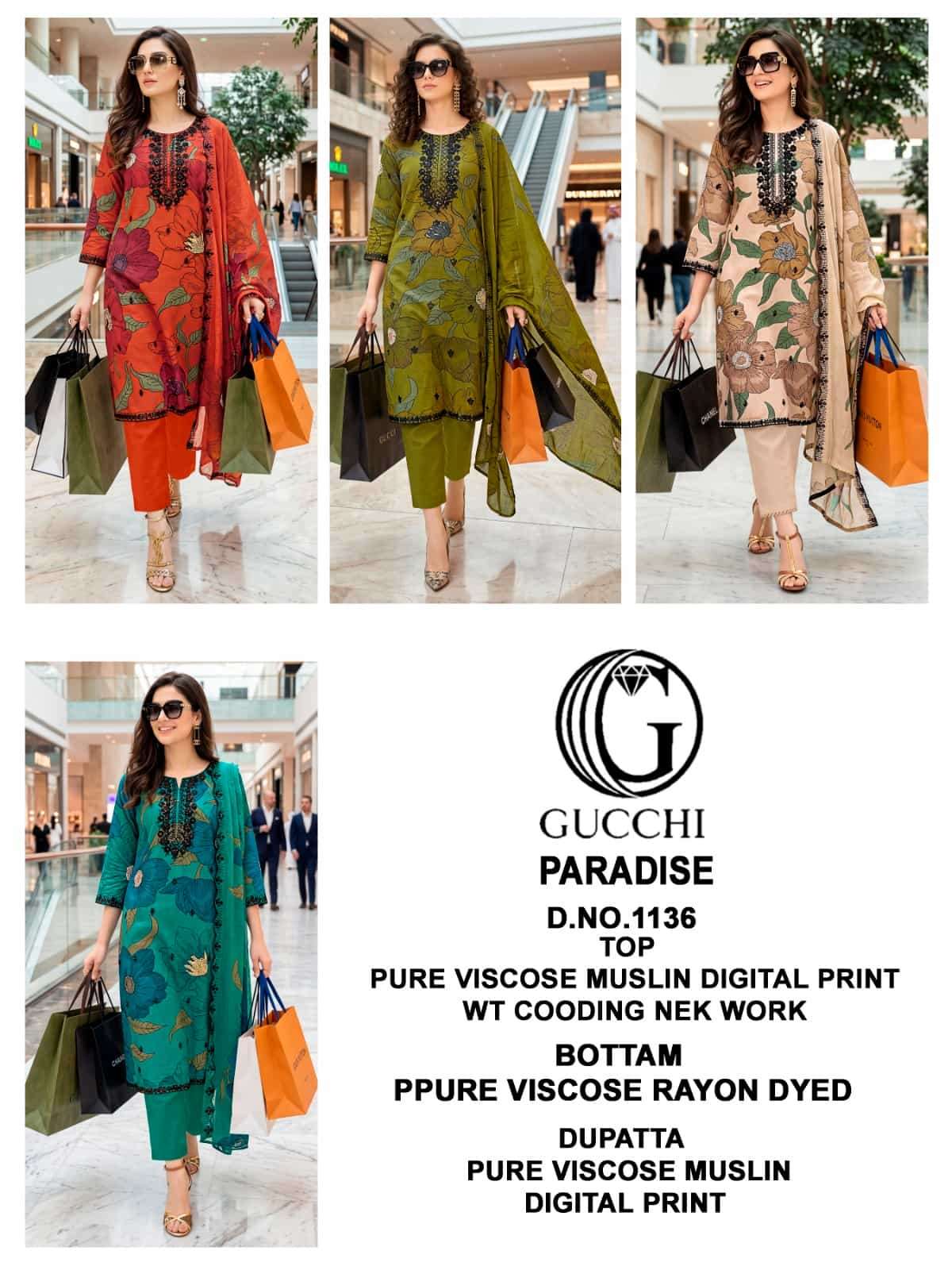 Gucchi Paradise 1136 Premium Viscose Muslin Dress Material - Amrah Wholesale