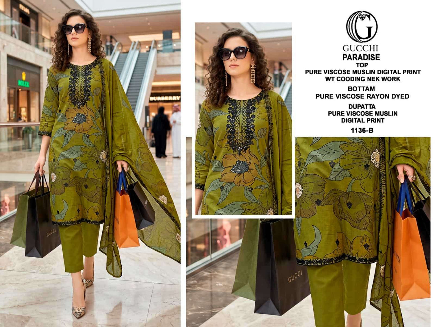 Gucchi Paradise 1136 Premium Viscose Muslin Dress Material - Amrah Wholesale