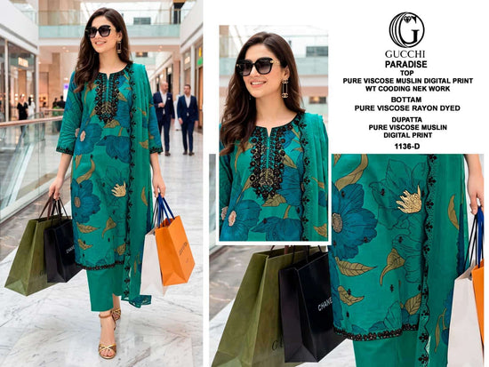Gucchi Paradise 1136 Premium Viscose Muslin Dress Material - Amrah Wholesale