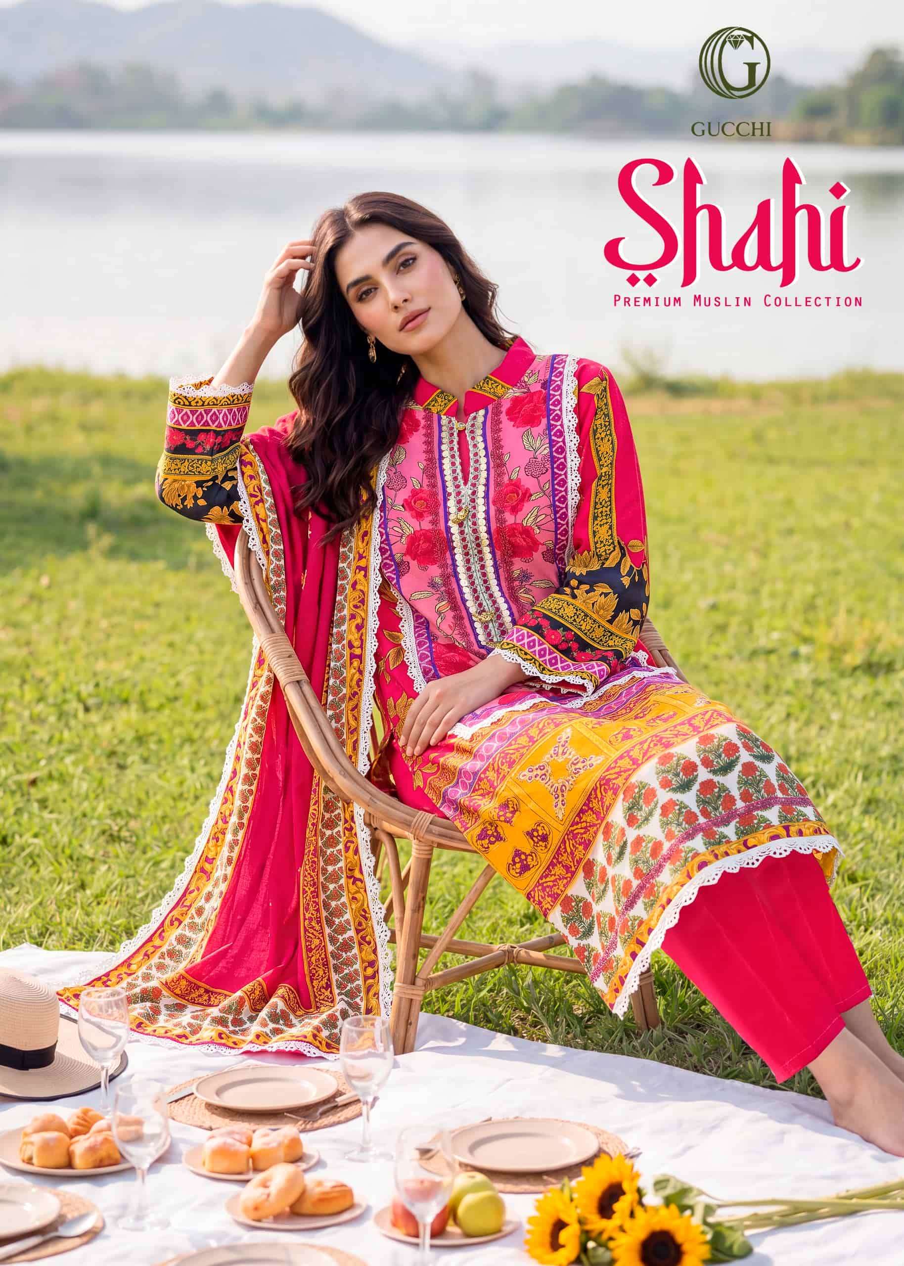 Gucchi Shahi Premium Viscose Muslin Digital Printed Dress Set